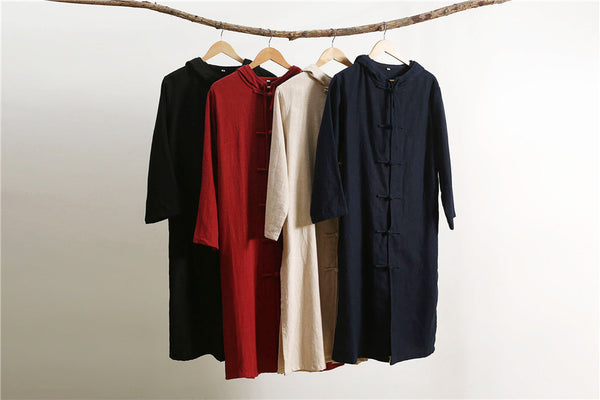 Women Simple Pure Color Linen and Cotton Witch Style Coat Hoodie