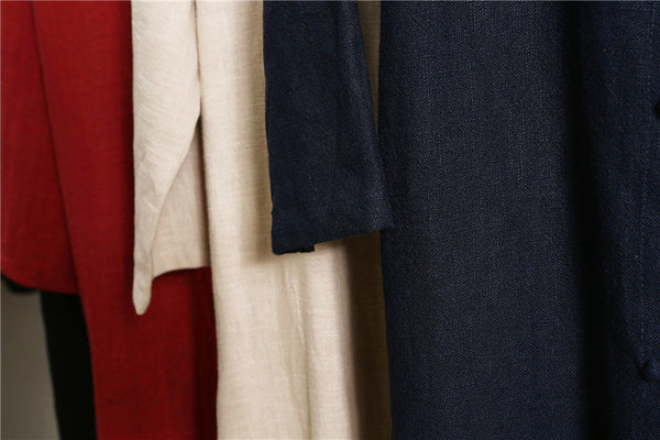 Women Simple Pure Color Linen and Cotton Witch Style Coat Hoodie