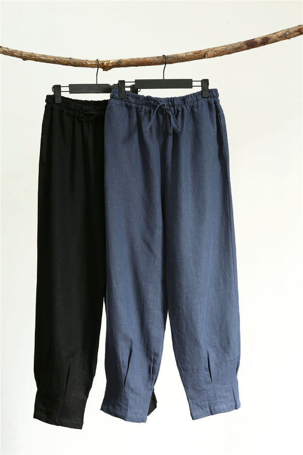 Men Casual Pure Color Loose Cotton and Linen Chinese Style KungFu Pants