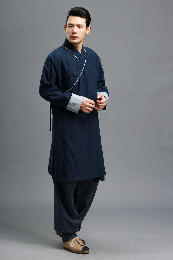 Men Asian Zen Style Long-sleeved Linen and Cotton Cheongsam