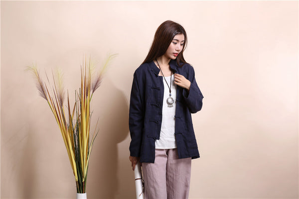 Women Chinese Traditional Style Linen and Cotton KungFu TaiChi HanFu Top