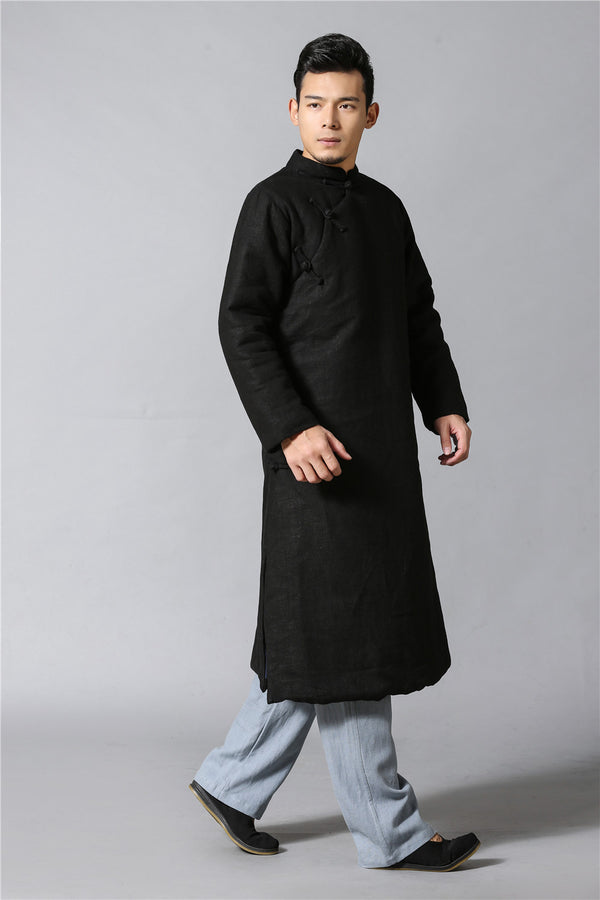 Men Chinese KungFu Style Quilted Linen and Cotton Coat