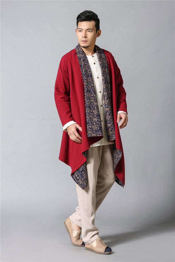 Men Eastern Style Double-sided Linen and Cotton Shrugs Ponchos