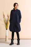 Women Asian Style Middle Length Diagonal Buckle Linen and Cotton Quilted Dress