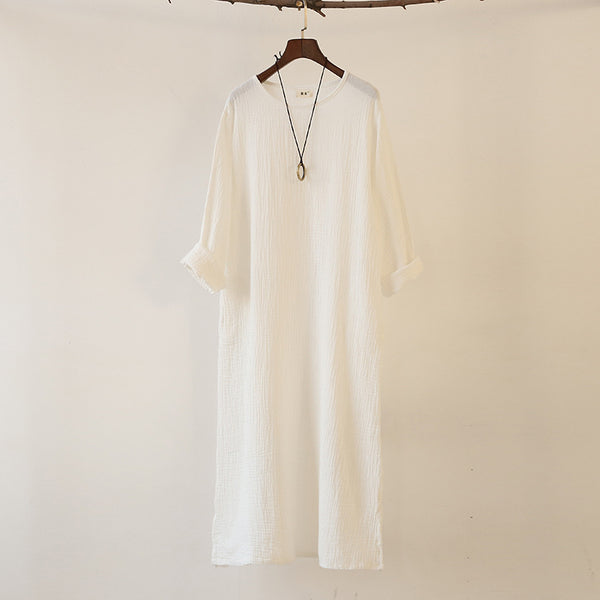 Women Linen and Cotton Double-layer Long-sleeved Loose Dress