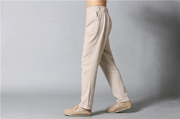 Men Casual Simple Pure Color Cotton and Linen Pants