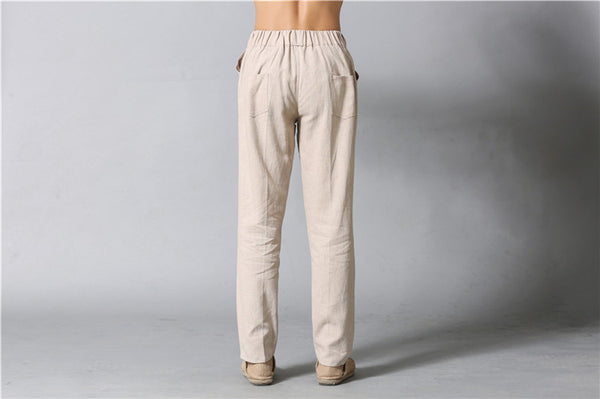 Men Casual Simple Pure Color Cotton and Linen Pants