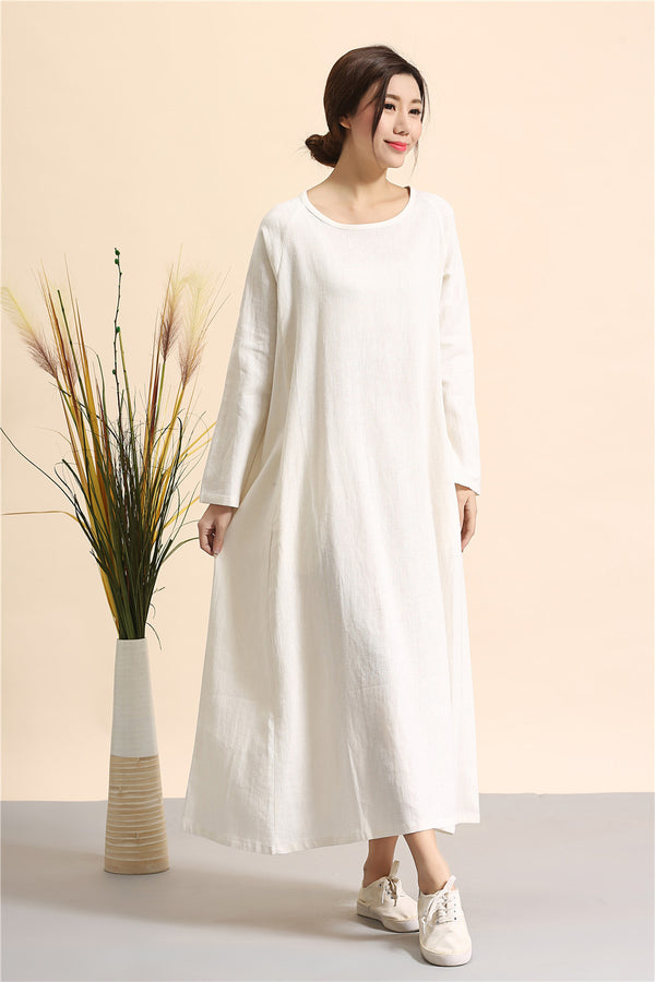 Simple Linen Dress/ Summer Linen Dress/ Ankle Length Dress/ Maternity dress/ Casual dress/ Tent Dress/ Ethnic Hanfu Dress