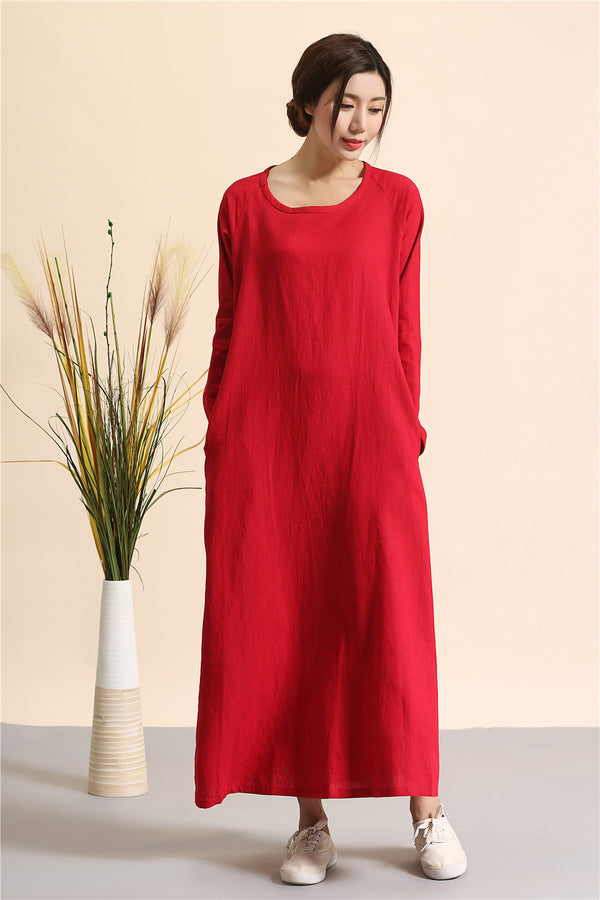 Simple Linen Dress/ Summer Linen Dress/ Ankle Length Dress/ Maternity dress/ Casual dress/ Tent Dress/ Ethnic Hanfu Dress