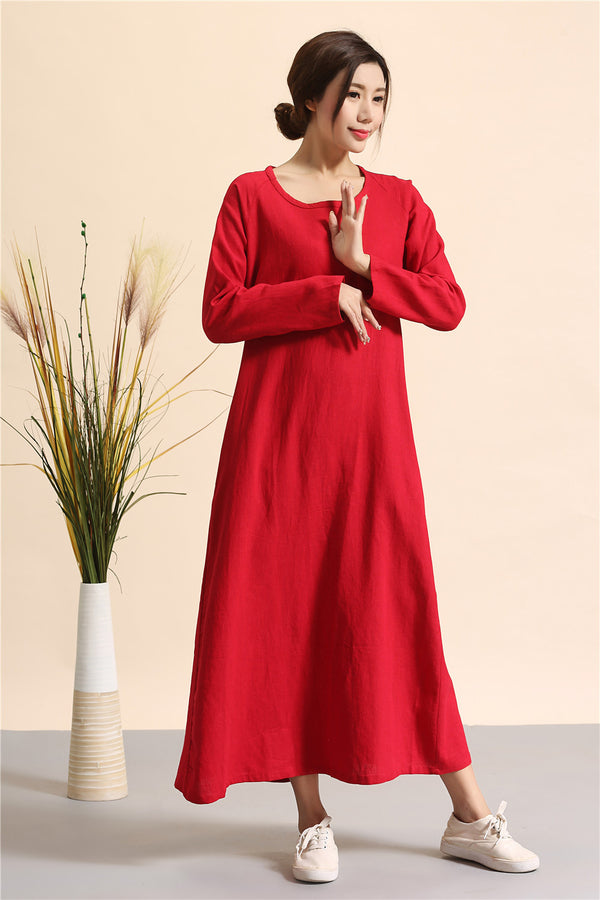 Simple Linen Dress/ Summer Linen Dress/ Ankle Length Dress/ Maternity dress/ Casual dress/ Tent Dress/ Ethnic Hanfu Dress