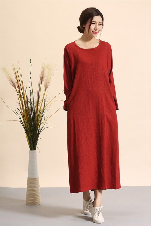 Simple Linen Dress/ Summer Linen Dress/ Ankle Length Dress/ Maternity dress/ Casual dress/ Tent Dress/ Ethnic Hanfu Dress