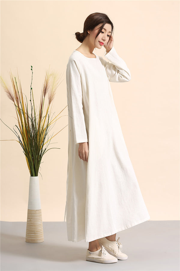 Simple Linen Dress/ Summer Linen Dress/ Ankle Length Dress/ Maternity dress/ Casual dress/ Tent Dress/ Ethnic Hanfu Dress