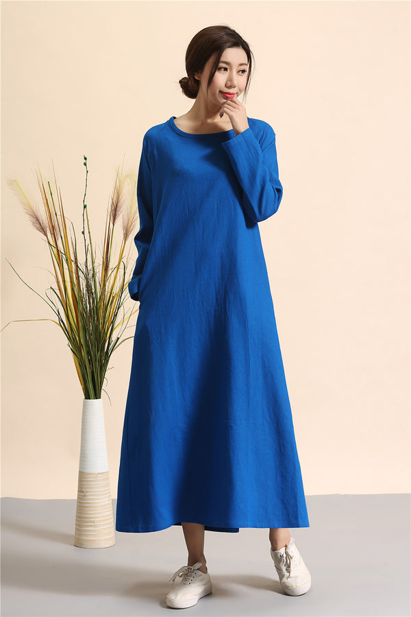 Simple Linen Dress/ Summer Linen Dress/ Ankle Length Dress/ Maternity dress/ Casual dress/ Tent Dress/ Ethnic Hanfu Dress