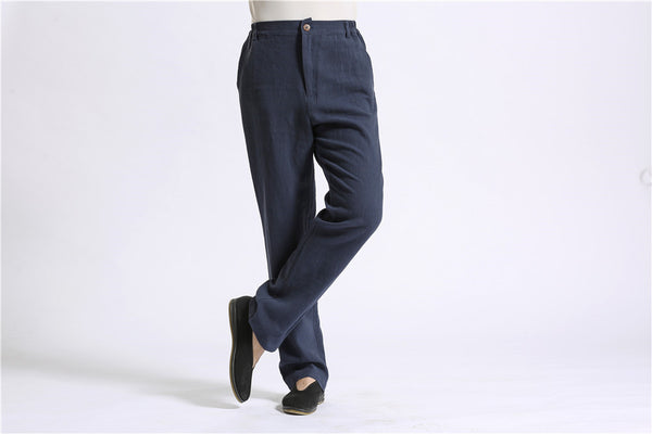 30% Sale!!! Men Pure Color Cotton and Linen Straight Type Casual Pants