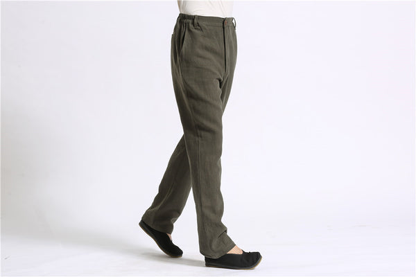 30% Sale!!! Men Pure Color Cotton and Linen Straight Type Casual Pants