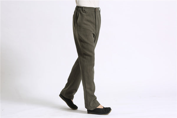 Men Pure Color Cotton and Linen Straight Type Casual Pants