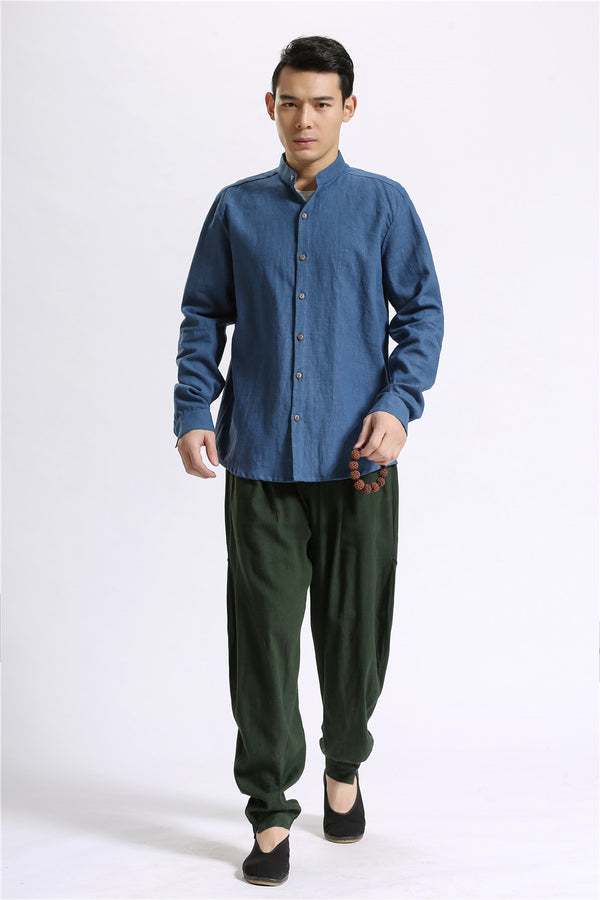 Men Hanfu Style Linen and Cotton Shirt Top