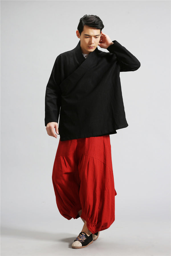 Men Zen Style HangFu Linen and Cotton Tops