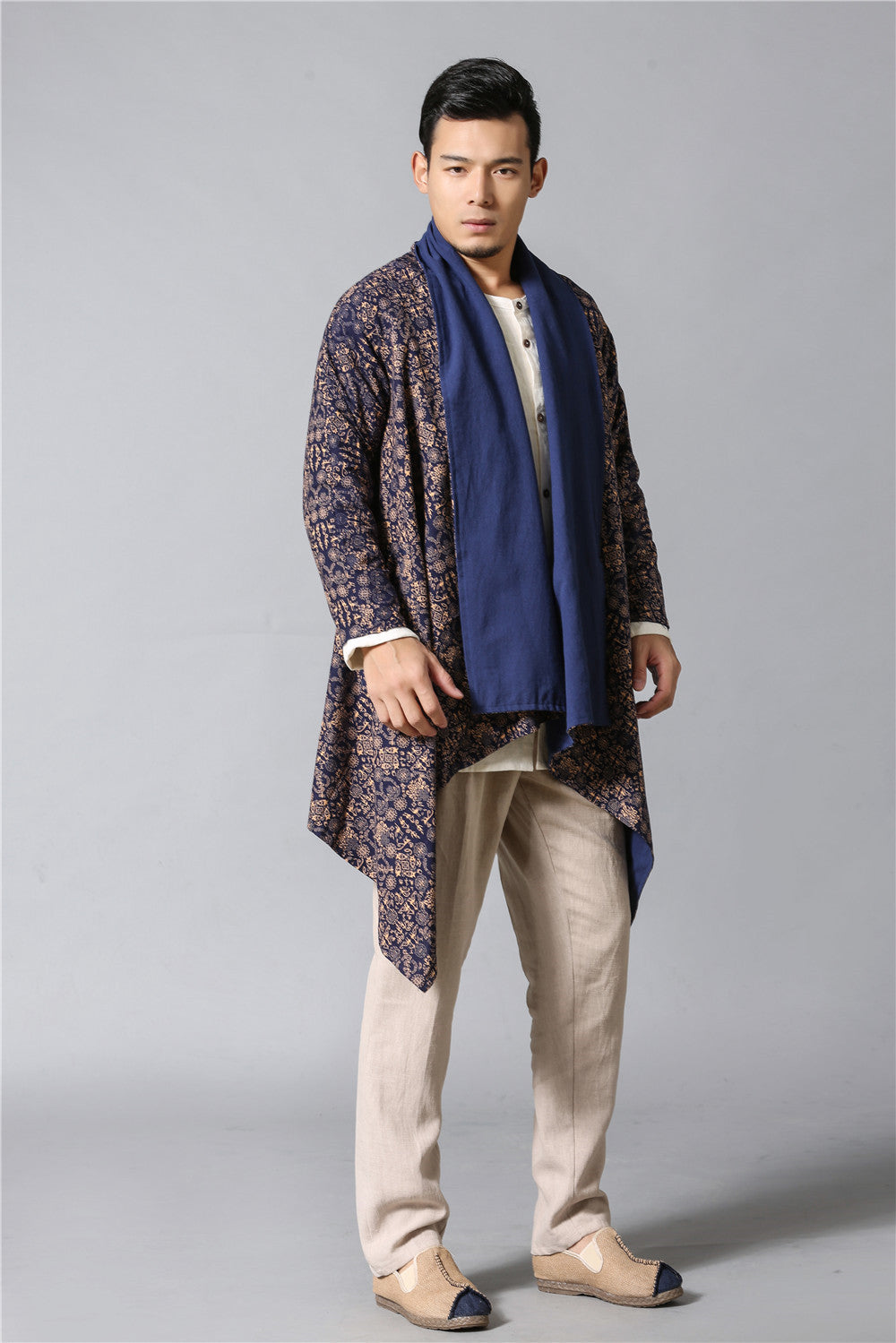Women Eastern Style Double-Sided Linen and Cotton Shrugs Blue Women Eastern Style Double-Sided Linen and Cotton Shrugs Blue