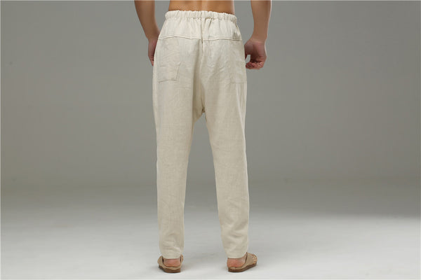 Men Casual Pure Color Cotton and Linen Crotch Dancing Men Pants