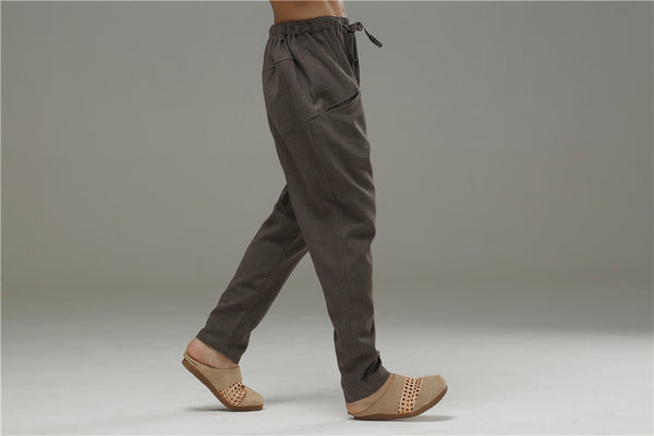 Men Casual Pure Color Cotton and Linen Crotch Dancing Men Pants