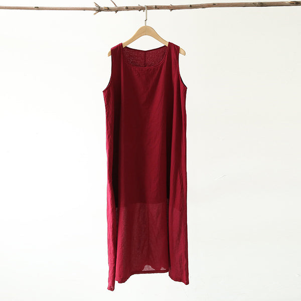Women Pure Color Loose Light Vest-style Sleeveless Dress