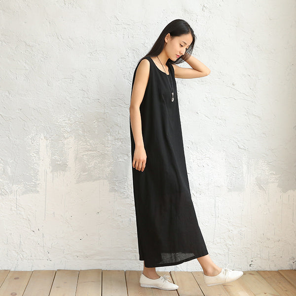 Women Pure Color Loose Light Vest-style Sleeveless Dress