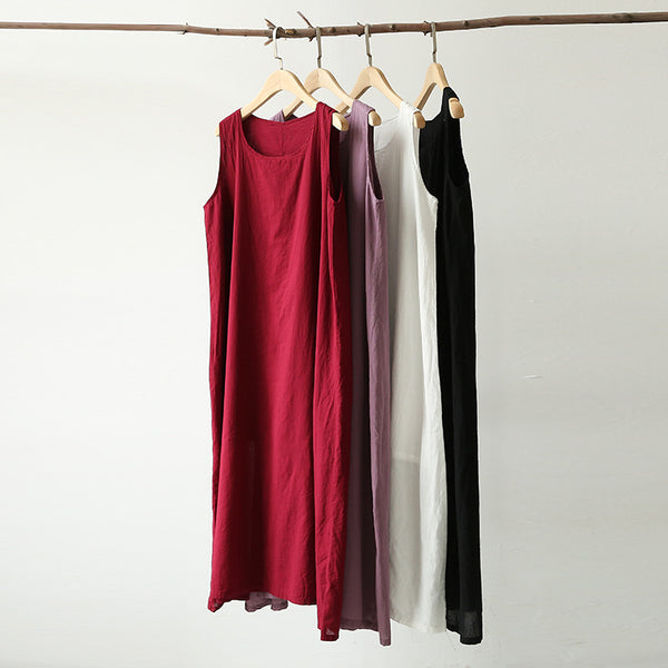 Women Pure Color Loose Light Vest-style Sleeveless Dress