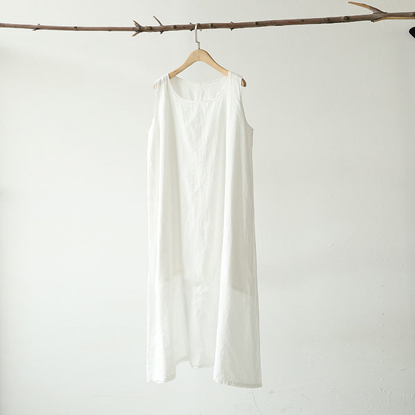 Women Pure Color Loose Light Vest-style Sleeveless Dress