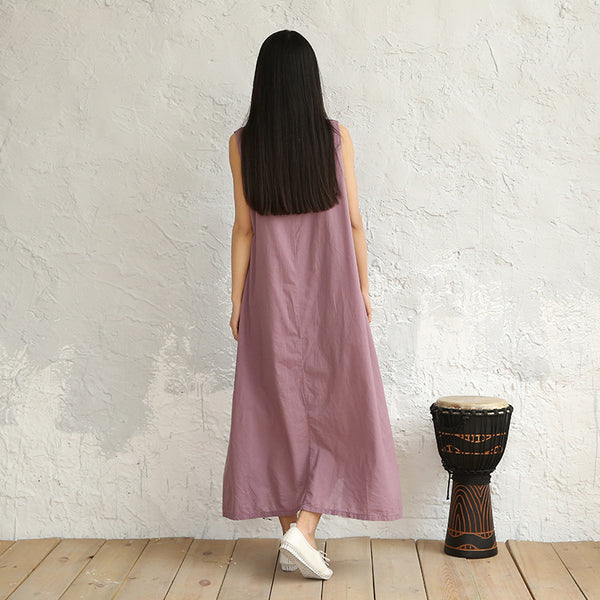 Women Pure Color Loose Light Vest-style Sleeveless Dress