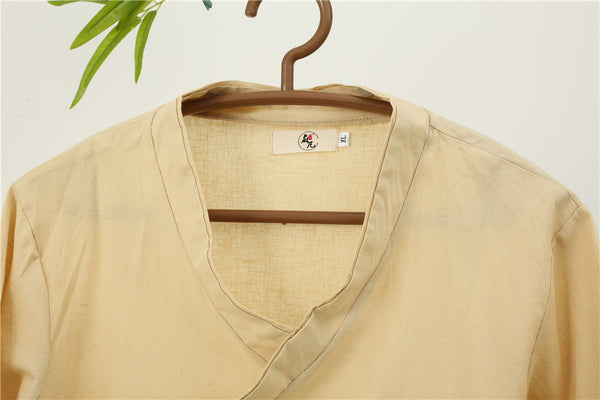 Men Simple Hanfu Style Short Sleeve Linen and Cotton T-shirt Tops