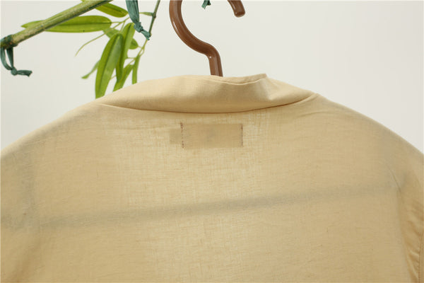Men Simple Hanfu Style Short Sleeve Linen and Cotton T-shirt Tops
