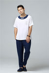 Men Asian Retro Style Round Neck Linen and Cotton Short Sleeve Tops