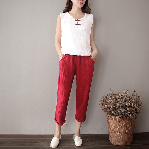 Women Chinese Style Loose Cotton and Linen Vest