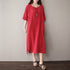 Women Pure Color Artistic Loose Middle Sleeve Dress