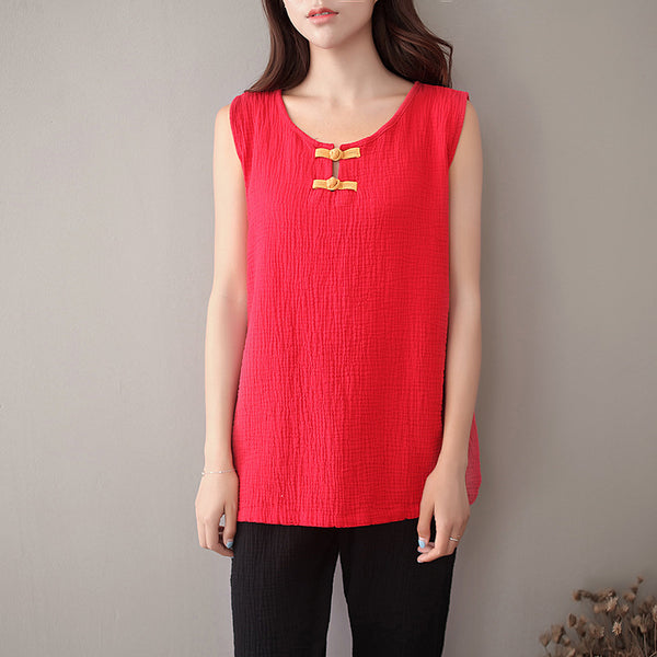 Women Chinese Style Loose Cotton and Linen Vest