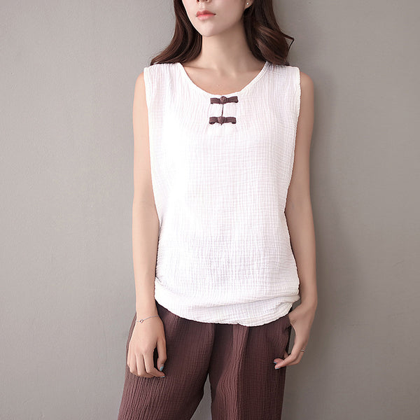 Women Chinese Style Loose Cotton and Linen Vest