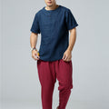 Men Round Neck Causal Style Linen and Cotton Short Sleeve Tops