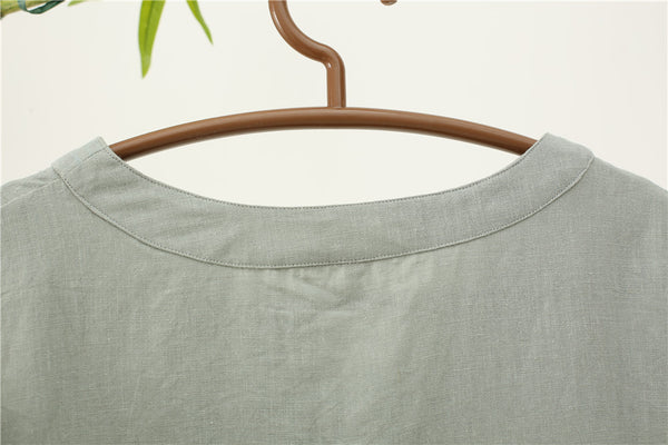 Men Round Neck Causal Style Linen and Cotton Short Sleeve Tops