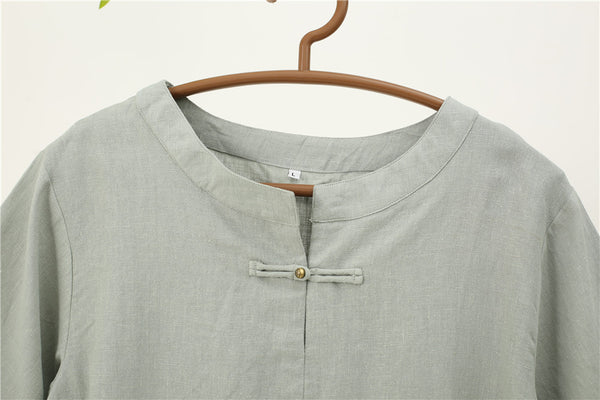 Men Round Neck Causal Style Linen and Cotton Short Sleeve Tops