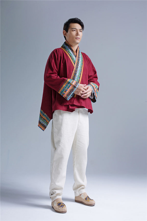 Men Retro Chinese Folk Style Linen and Cotton Poncho