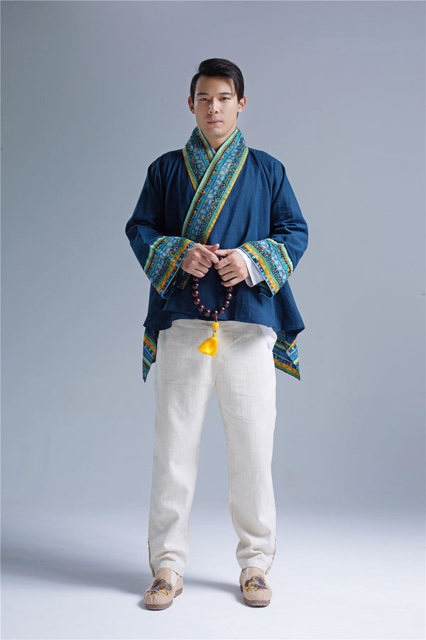 Men Retro Chinese Folk Style Linen and Cotton Poncho