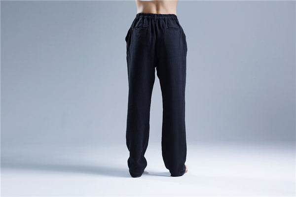 30% Sale!!! Men Pure Color Cotton and Linen Straight Type Casual Pants