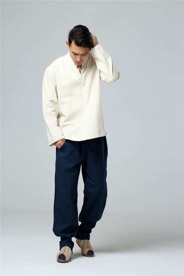 Men Loose Causal Linen and Cotton T-shirt Top