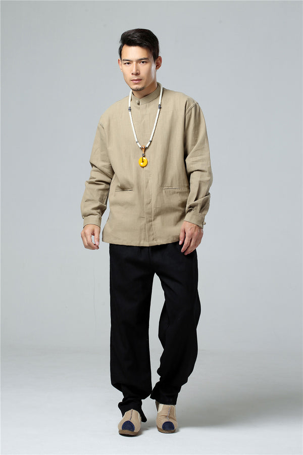 Men Simple Style Linen and Cotton Jacket