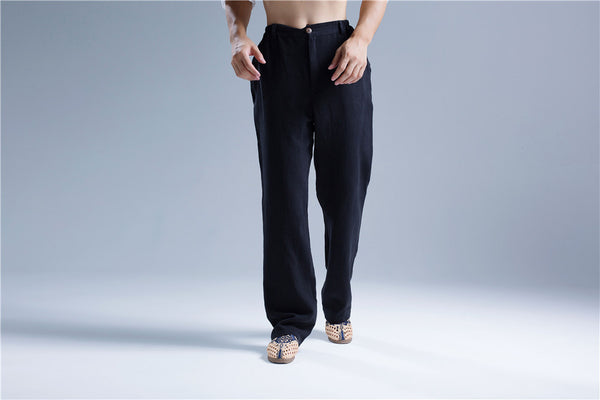 30% Sale!!! Men Pure Color Cotton and Linen Straight Type Casual Pants