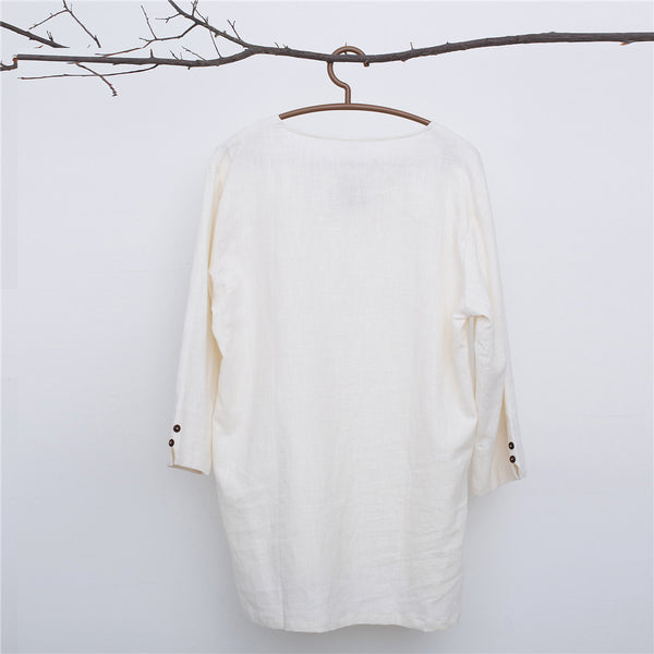 Men Pullover V-neck Linen and Cotton T-shirts Tops