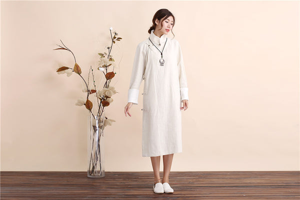 Women Traditional Chinese Style Linen and Cotton Dress