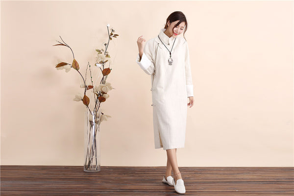 Women Traditional Chinese Style Linen and Cotton Dress