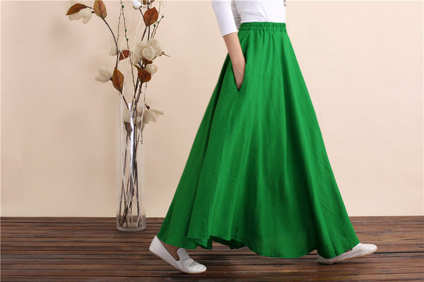 Women Retro Pure color Linen and Cotton Ankle Length Skirt